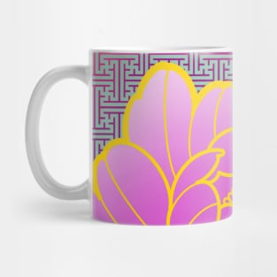 peony flower and sacred geometric pattern Mug